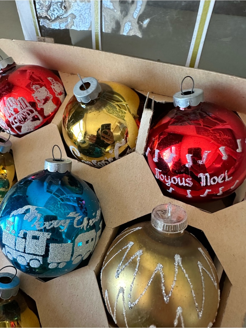 Vintage stenciled glass Christmas ornaments full box shiny brite like - Picture 9 of 12